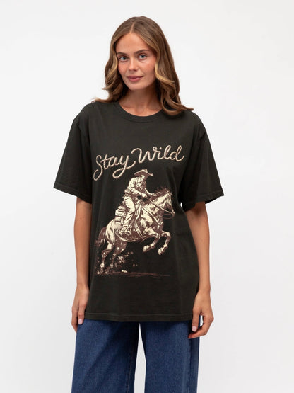The Stay Wild Tee - Vintage Black