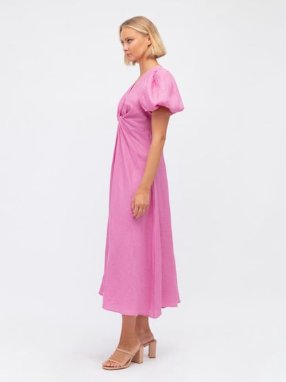 The Puff Sleeve Midi Dress - Pink