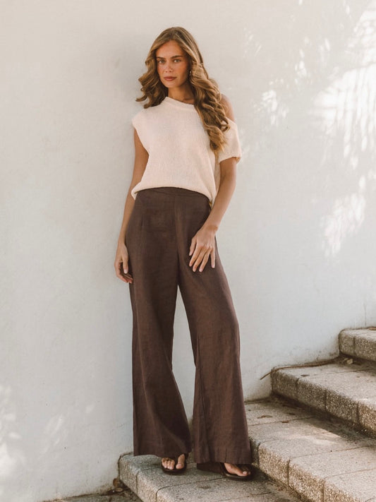 Luxe Linen Pants - Chocolate