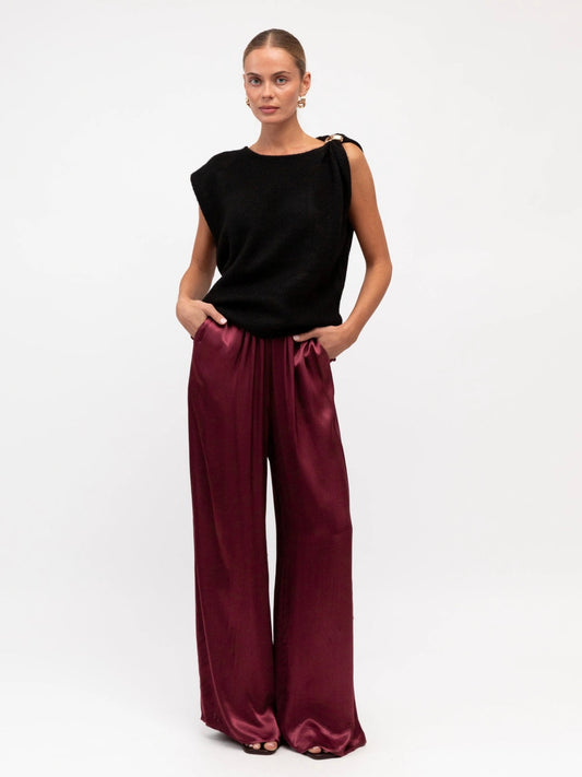 The Satin Lounge Pants - Merlot