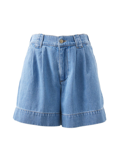 Pleat Front Shorts - Mid Blue Wash