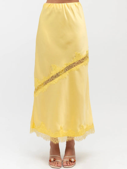 The Cleo Lace Trim Skirt - Yellow