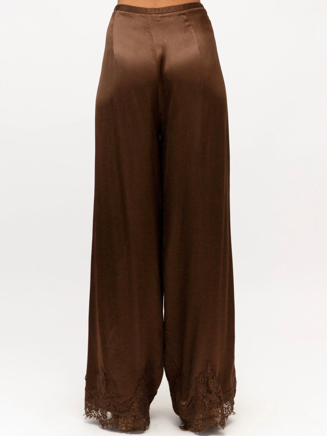The Cara Lace Trim Pants - Chocolate