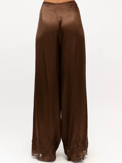 The Cara Lace Trim Pants - Chocolate