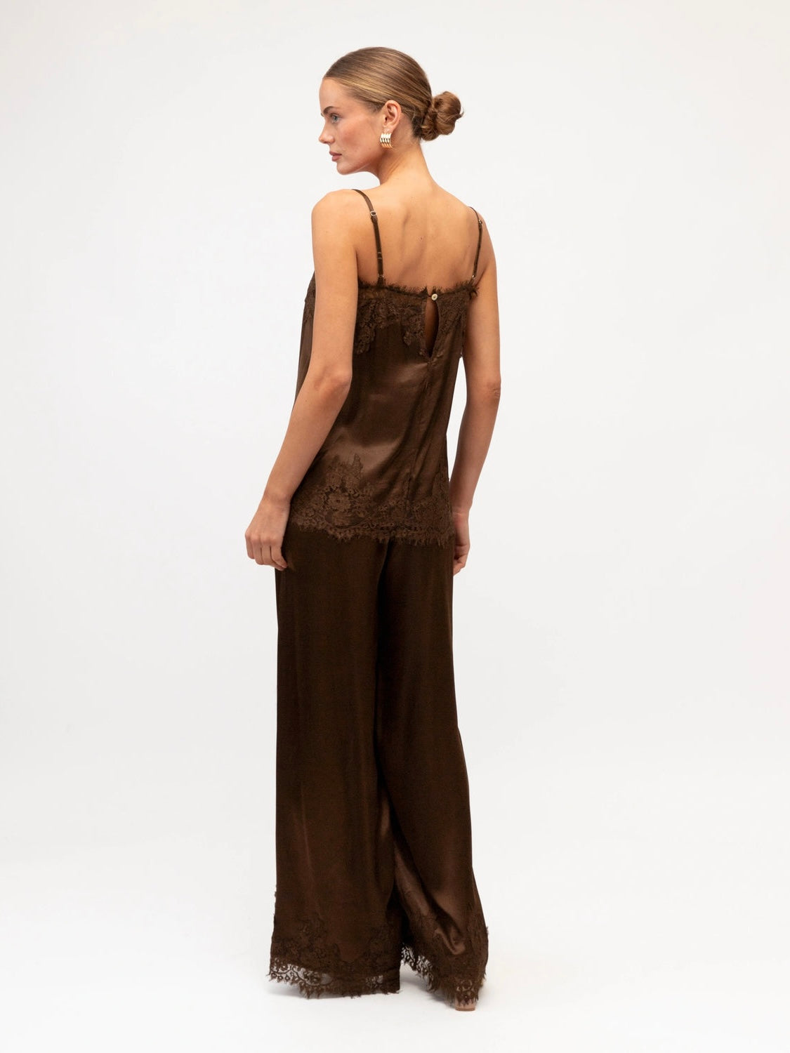 The Cara Lace Trim Pants - Chocolate