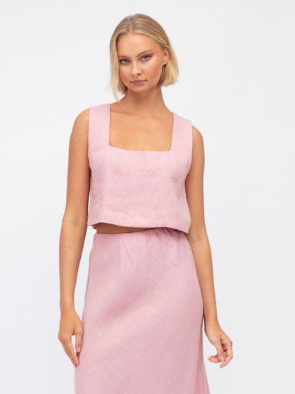 Luxe Linen Midi Skirt - Pink