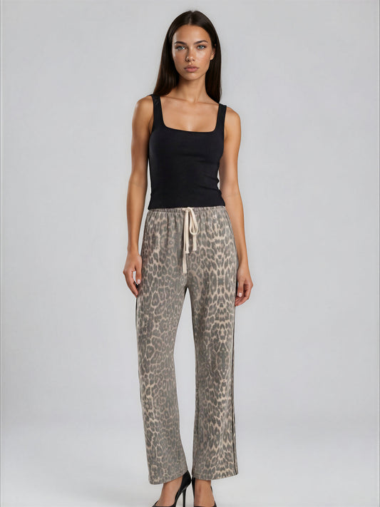 The Beige Stripe Racer Pants - Leopard