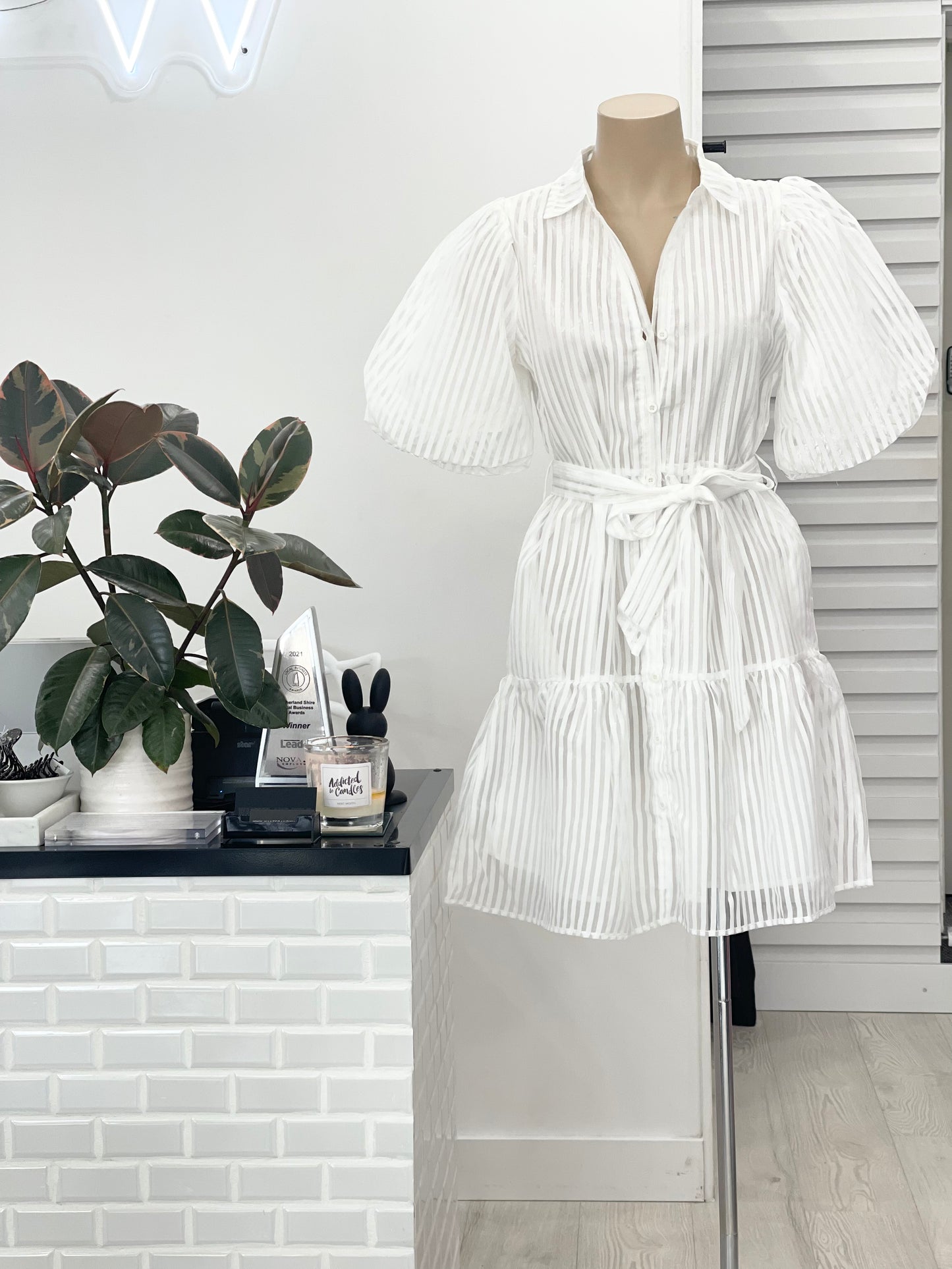 The Lily Mini Dress - White Stripe