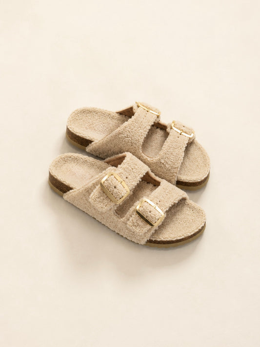 The Aspen Slide | Natural Teddy Faux Fur Slides