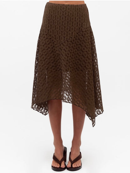 The Jade Midi Lace Skirt Chocolate