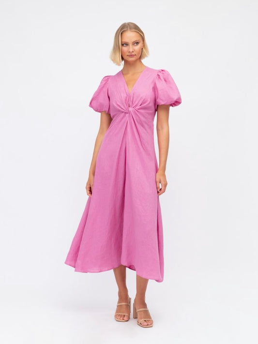 The Puff Sleeve Midi Dress - Pink
