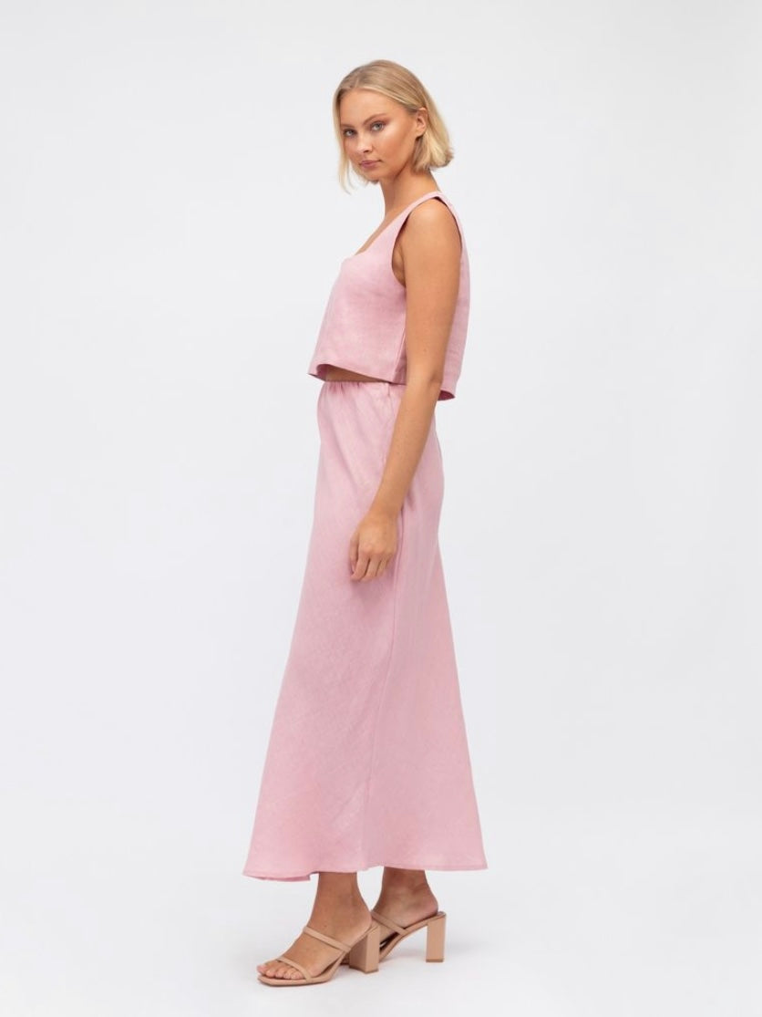 Luxe Linen Midi Skirt - Pink
