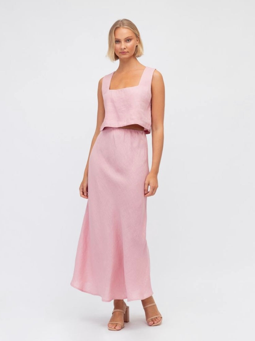 Luxe Linen Midi Skirt - Pink