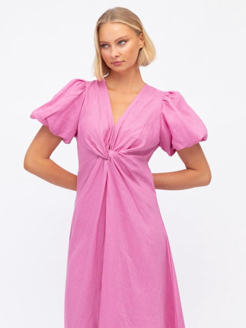 The Puff Sleeve Midi Dress - Pink