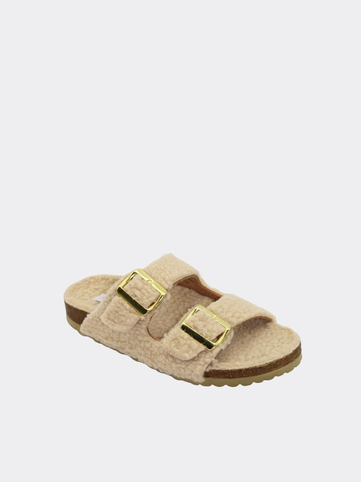 The Aspen Slide | Natural Teddy Faux Fur Slides