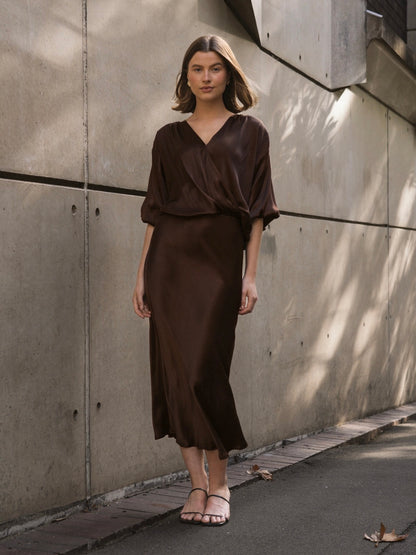 Satin Slip Skirt - Chocolate