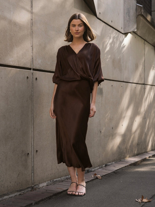 Satin Slip Skirt - Chocolate