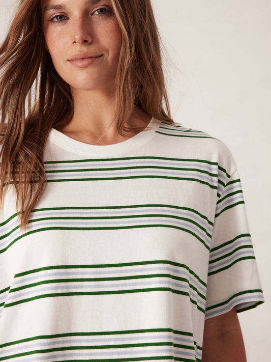 Stevie Slouchy Tee - Vanilla and Green Retro Stripe
