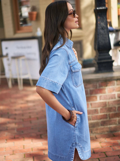 Bonnie Relaxed Shirt Dress - Vintage Blue