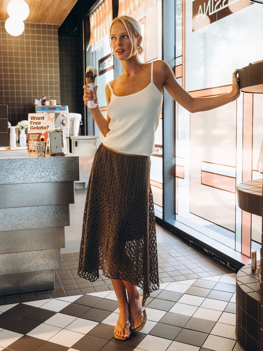 The Jade Midi Lace Skirt Chocolate