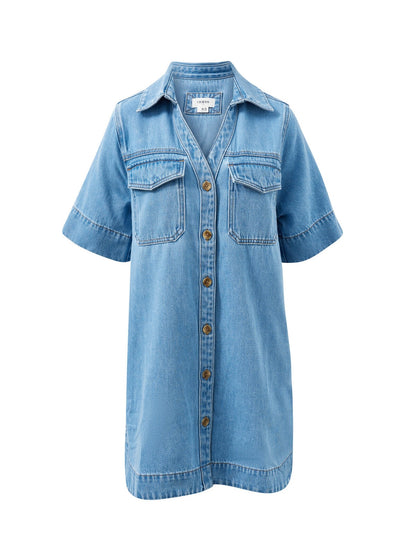 Bonnie Relaxed Shirt Dress - Vintage Blue