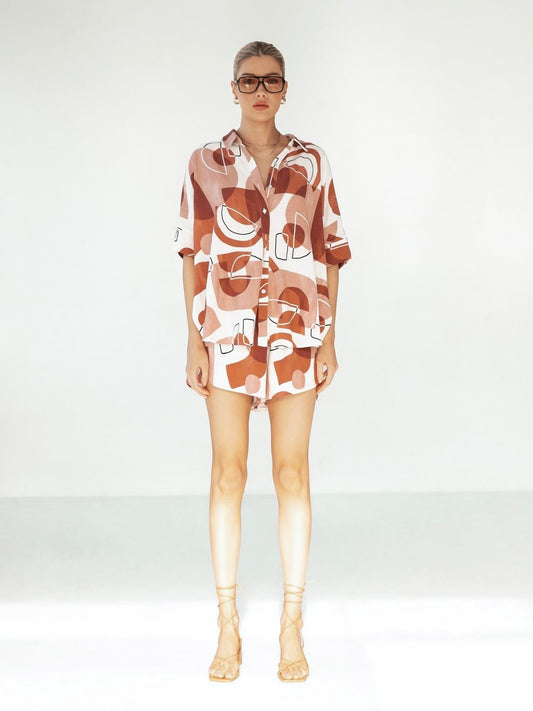 The Mayla Shirt and Shorts Set - Geometric Print