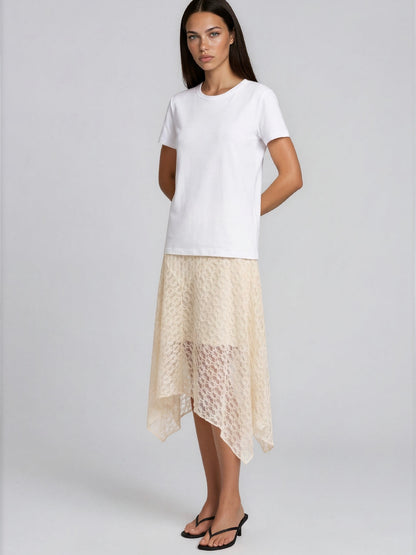 The Jade Midi Lace Skirt Cream