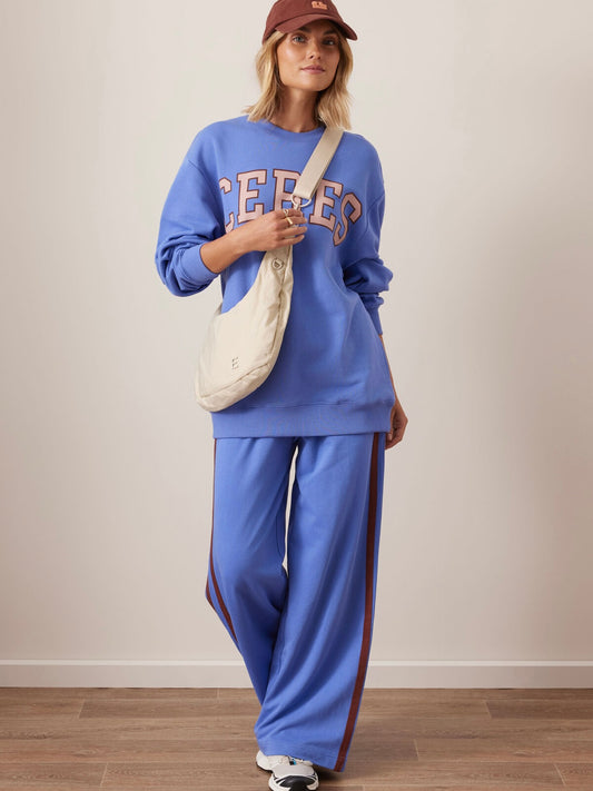 Gigi Wide Leg Terry Track Pants -  vintage blue mixed side stripe