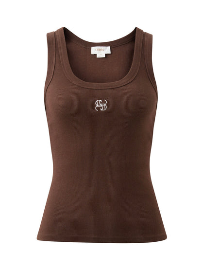 Zoe Contour Rib Tank - Chocolate