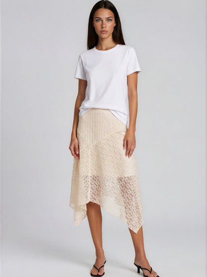 The Jade Midi Lace Skirt Cream