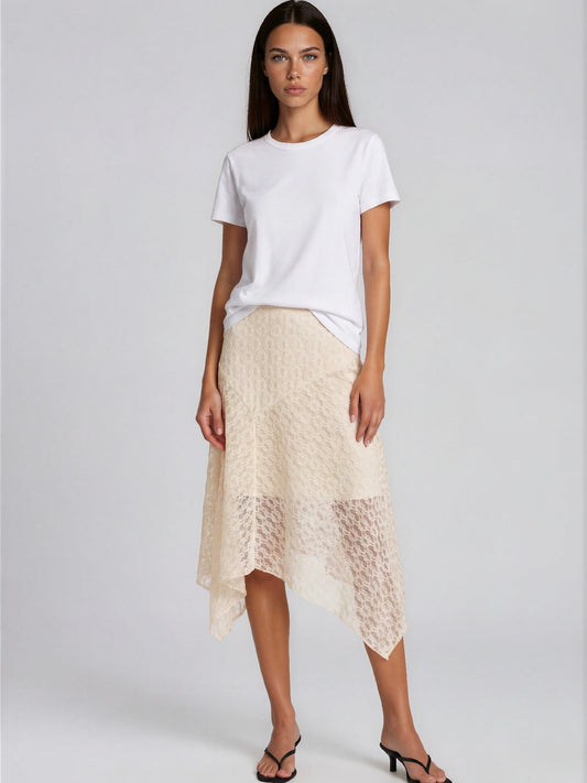 The Jade Midi Lace Skirt Cream