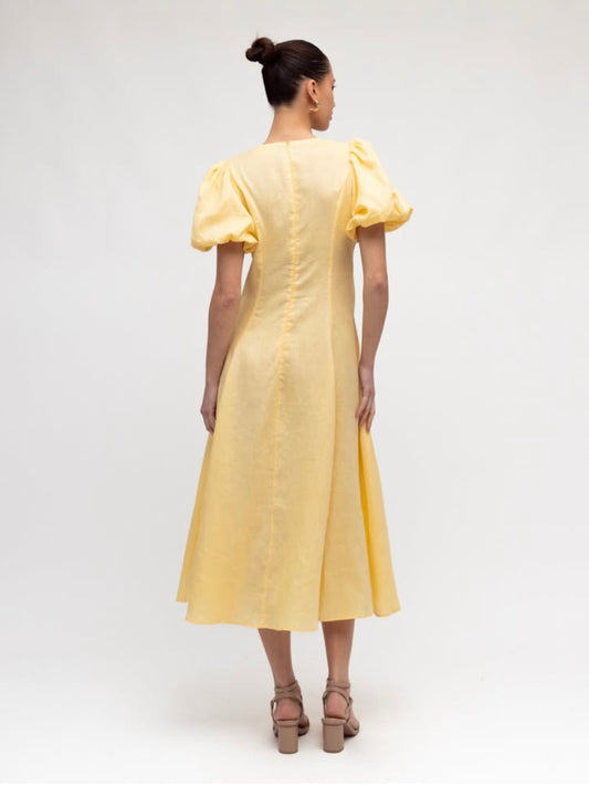 Linen Luxe Balloon Sleeve Dress - Butter