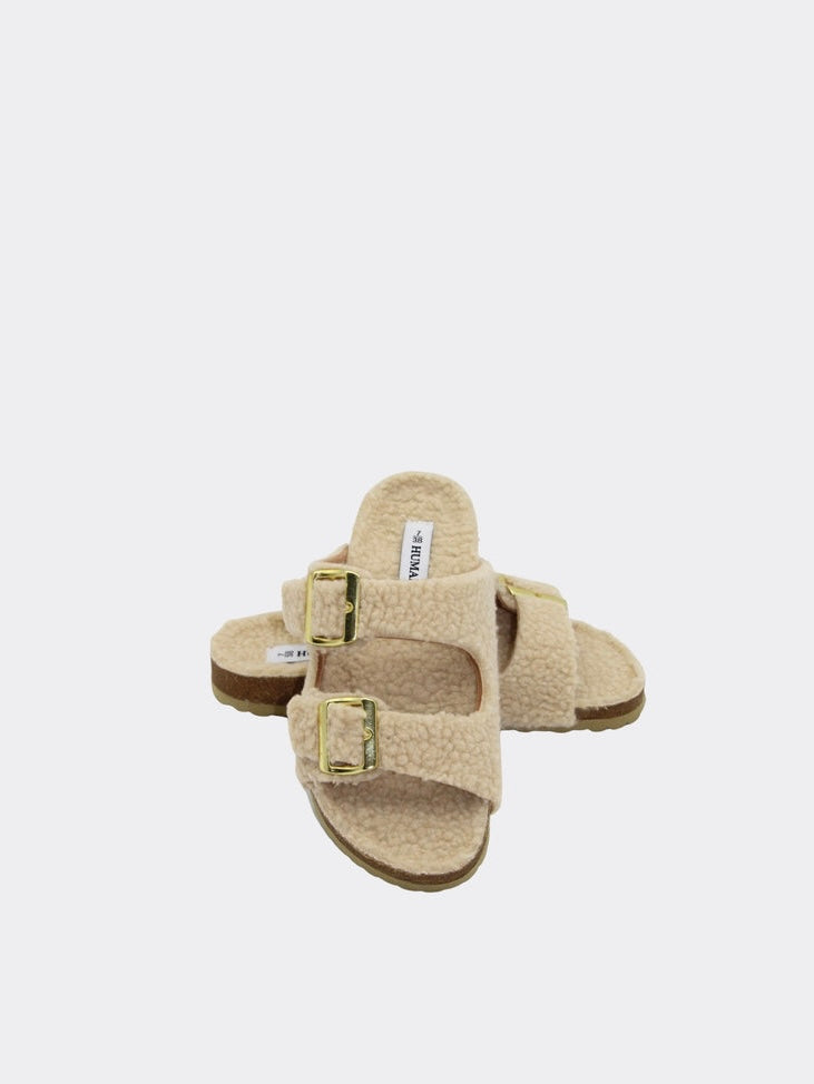 The Aspen Slide | Natural Teddy Faux Fur Slides