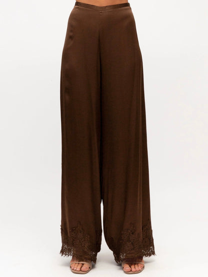 The Cara Lace Trim Pants - Chocolate