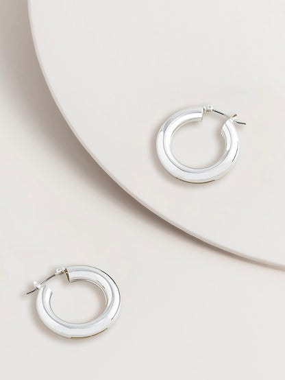 Round Hoop Earrings Silver