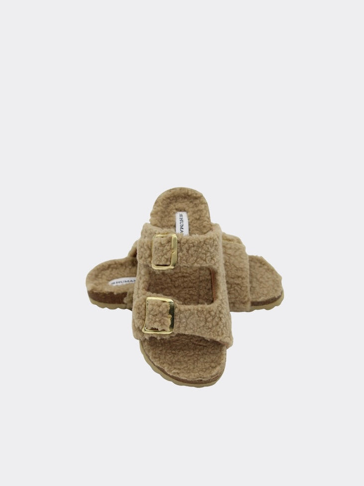 The Aspen Slide | Taupe Teddy Faux Fur Slides