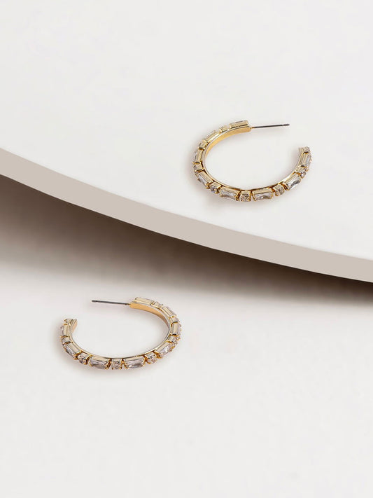 Harper Crystal Baguette Hoop Earrings - WANTED AND WILD