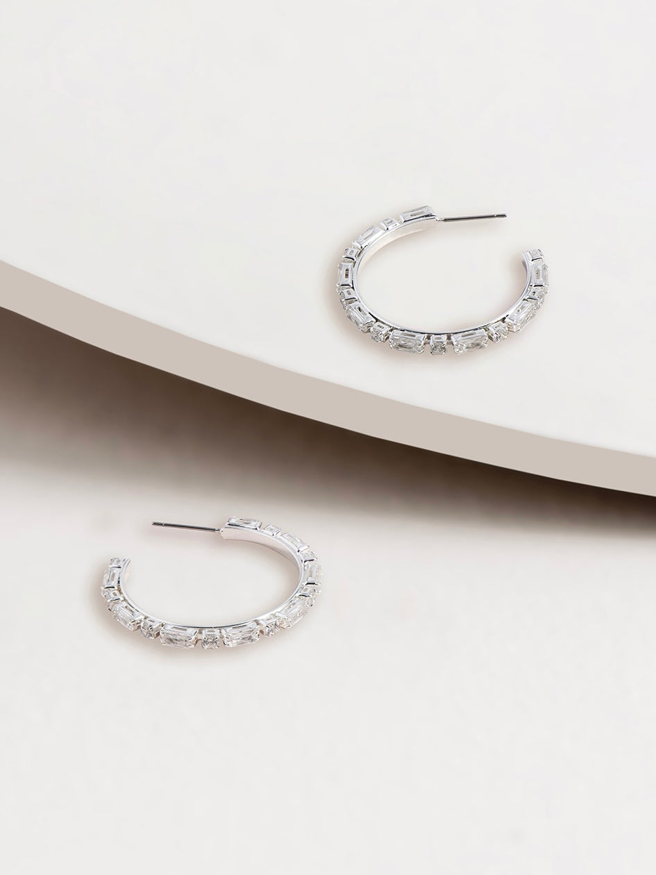 Harper Crystal Baguette Hoop Earrings - WANTED AND WILD