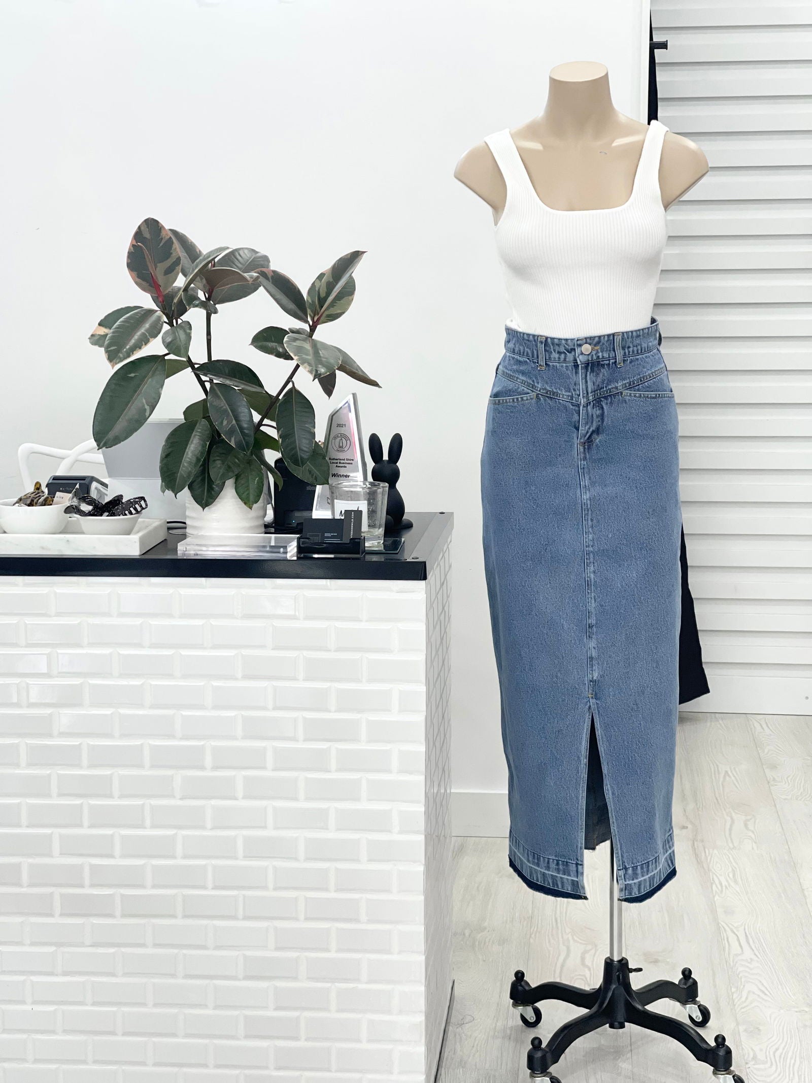 Haze Denim Maxi Skirt - Mid Blue - WANTED AND WILD