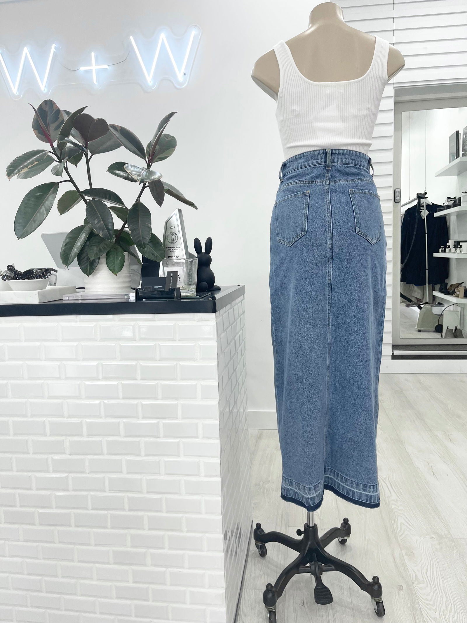 Haze Denim Maxi Skirt - Mid Blue - WANTED AND WILD