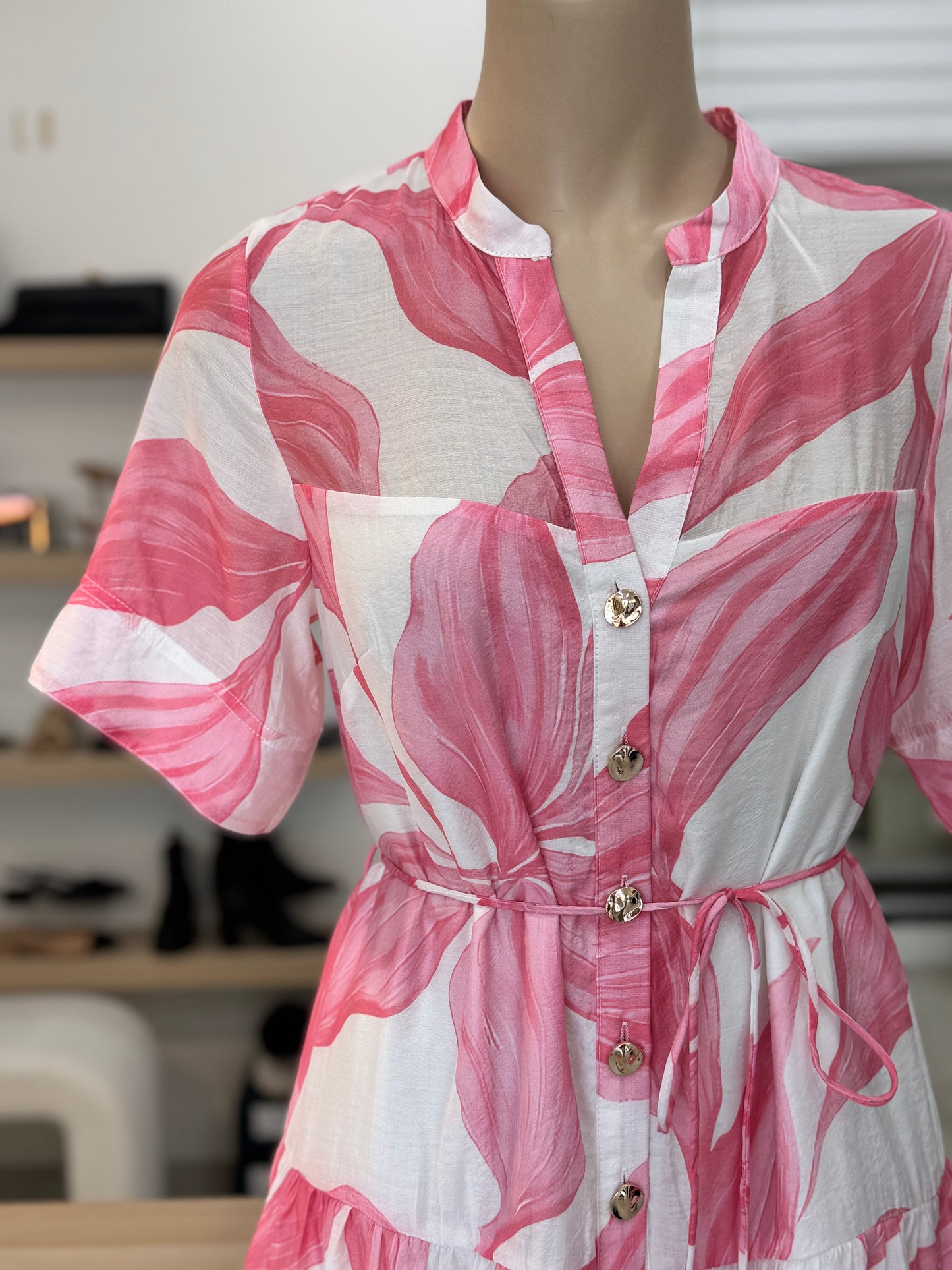 The Cara Dress - Pink Leaf