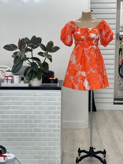 The Jacquared Mini Dress - Tangerine