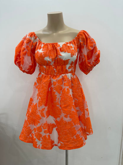 The Jacquared Mini Dress - Tangerine