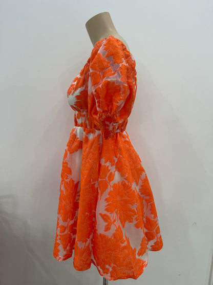 The Jacquared Mini Dress - Tangerine