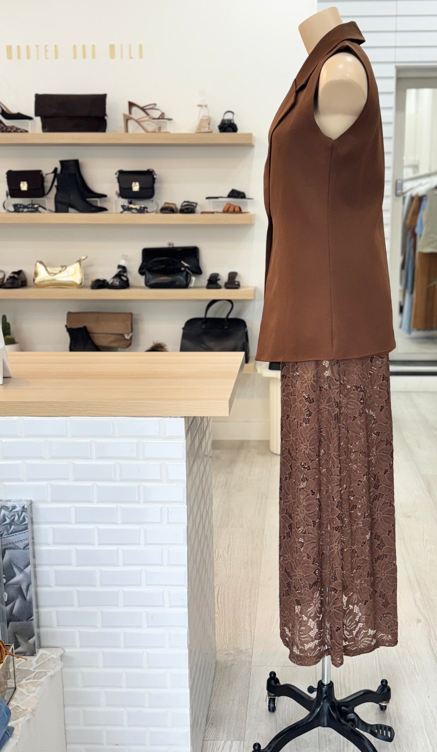 The Capri Vest and Lace Skirt Set - Chocolate