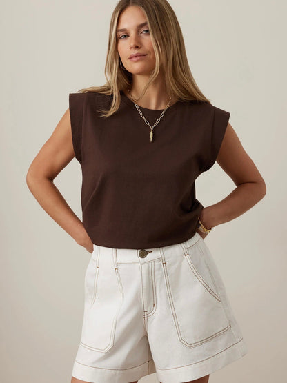 Esme Extended Shoulder Tee - Chocolate
