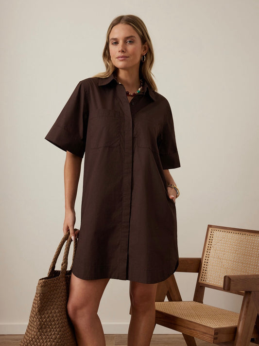 Sara Mini Shirt Dress - Chocolate