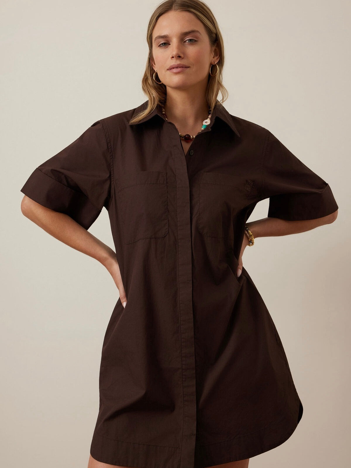 Sara Mini Shirt Dress - Chocolate
