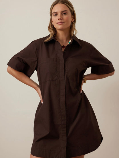 Sara Mini Shirt Dress - Chocolate