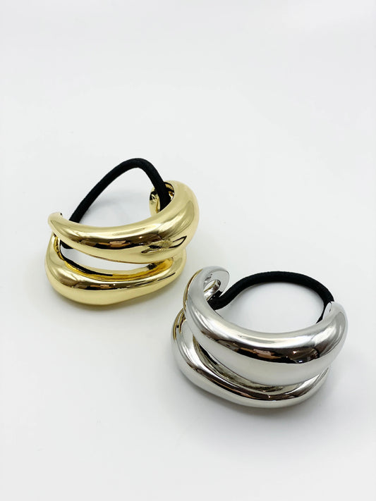 Double Pony Hair Cuff Tie - Metal